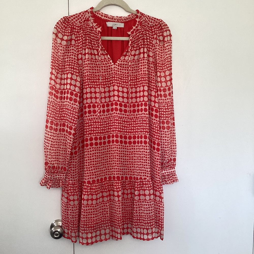 Loft, size SM, cream and red dress
